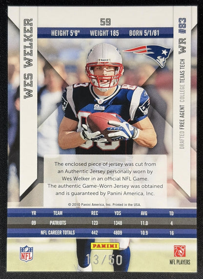 Wes Welker 2010 Panini Epix Platinum /50 Patriots back