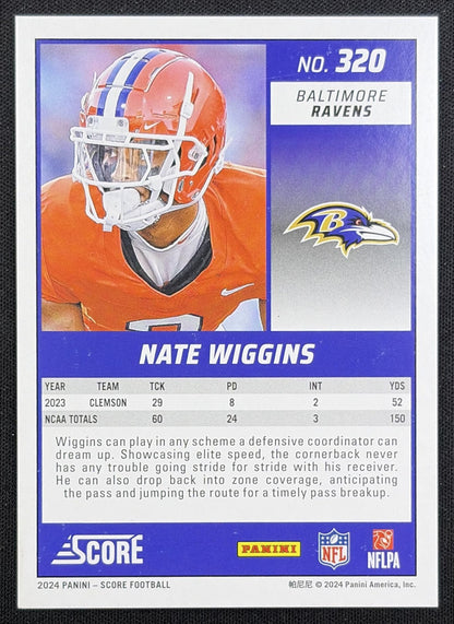 Nate Wiggins 2024 Panini Score Dots Gold /240 Ravens back