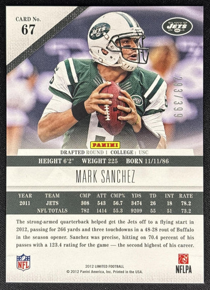 Mark Sanchez 2012 Panini Limited /399 Jets back