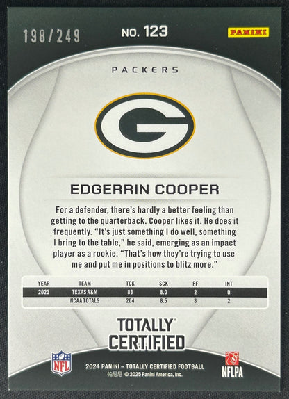 Edgerrin Cooper 2024 Totally Certified Rookies Mirror Red /249 Packers sports trading card (back)