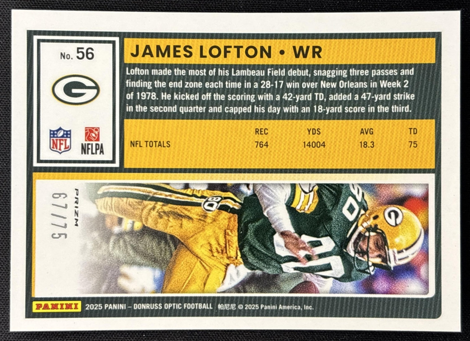 James Lofton 2025 Panini Donruss Optic Electricity Prizm /75 Packers Sports Trading Card