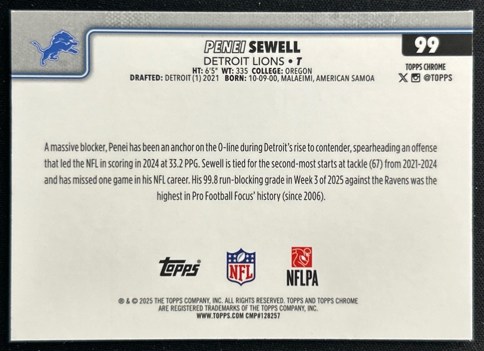 Penei Sewell 2025 Topps Chrome Lions Sports Trading Cards