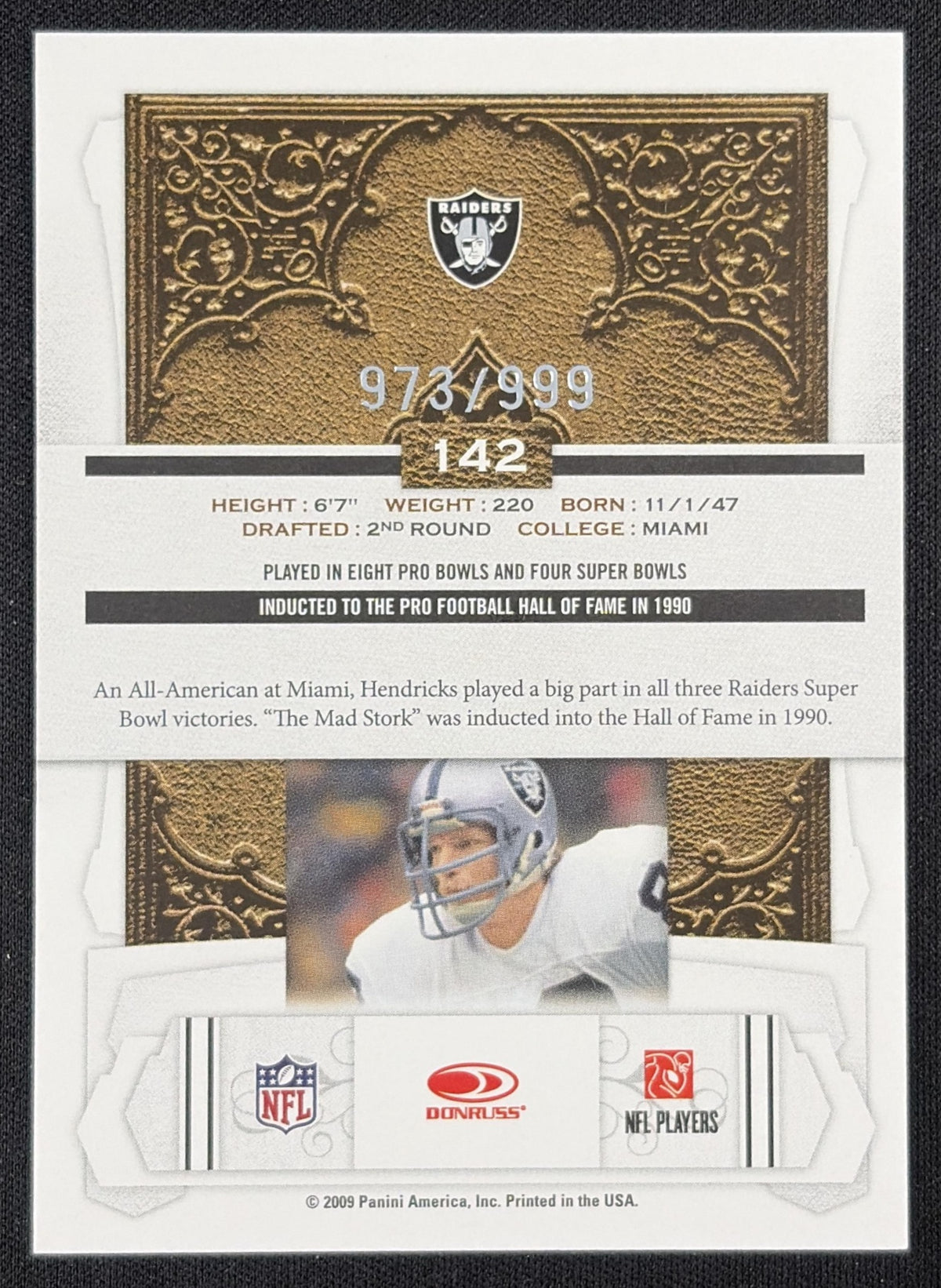 Dave Casper 2009 Panini Donruss Classics /999 Oakland Raiders