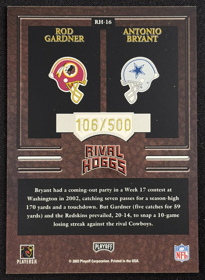 Antonio Bryant Rod Gardner 2003 Playoff Hogg Heaven Rival Hoggs /500 Cowboys Redskins - Back