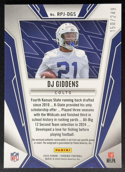 DJ Giddens 2025 Panini Phoenix Rookie Phenoms Jersey Auto /249 Colts Back