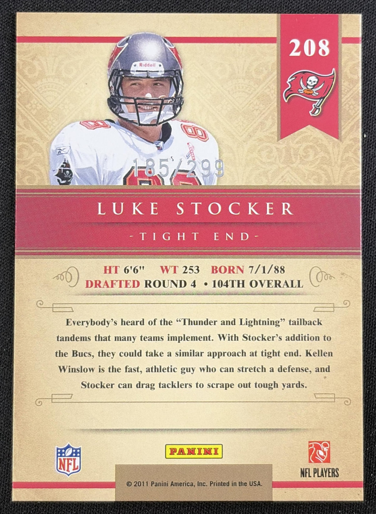 Luke Stocker 2011 Panini Gold Standard /299 Buccaneers - Back