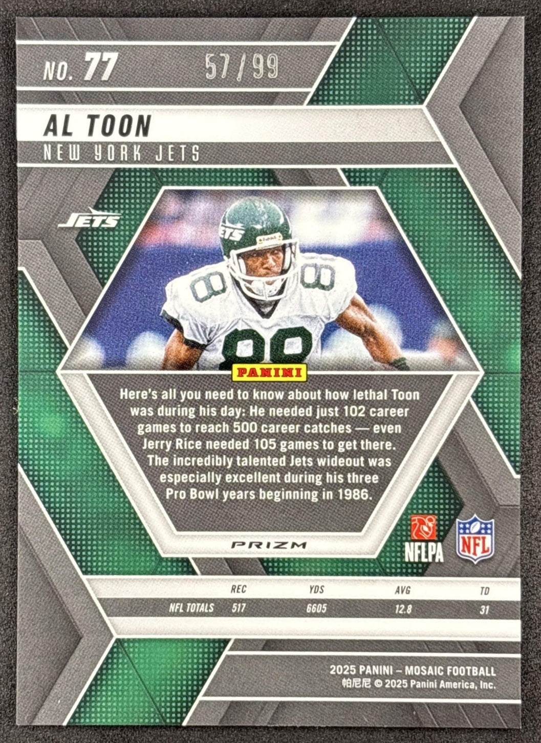 Al Toon 2025 Panini Mosaic No Huddle Blue Prizm /99 Jets back