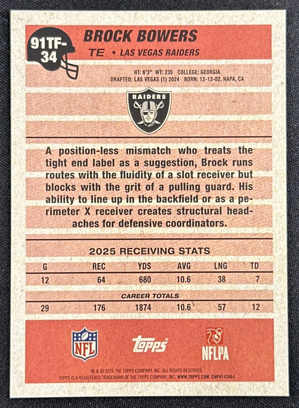 Brock Bowers 2026 Topps Flagship 1991 Raiders