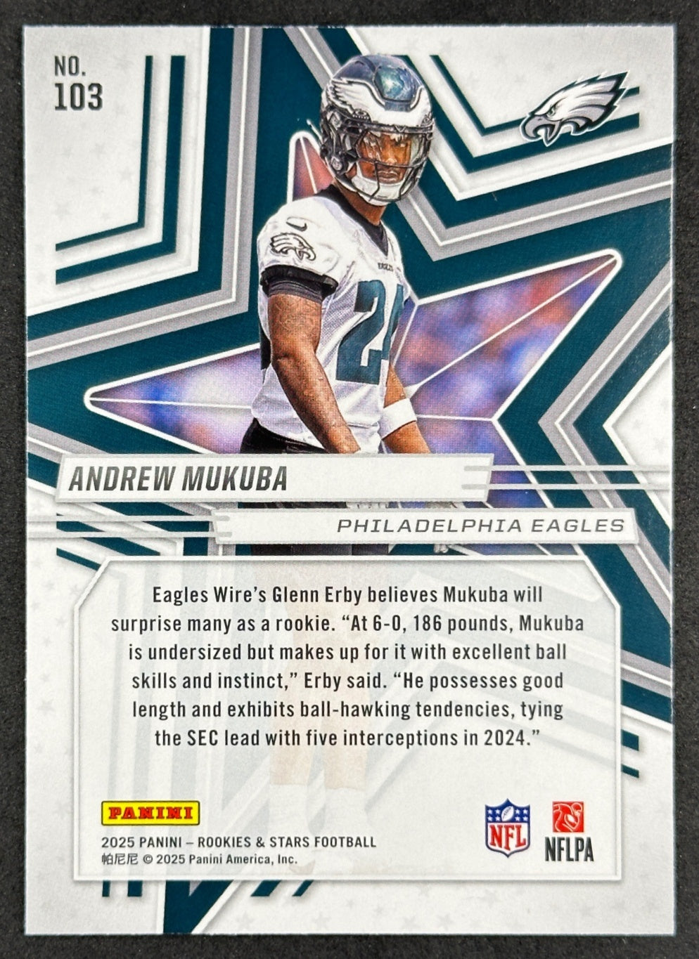 Andrew Mukuba 2025 Rookies & Stars Eagles Football Cards
