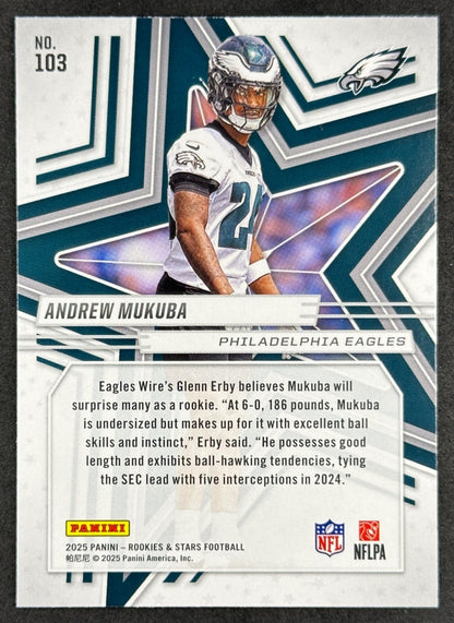 Andrew Mukuba 2025 Rookies & Stars Eagles Football Cards