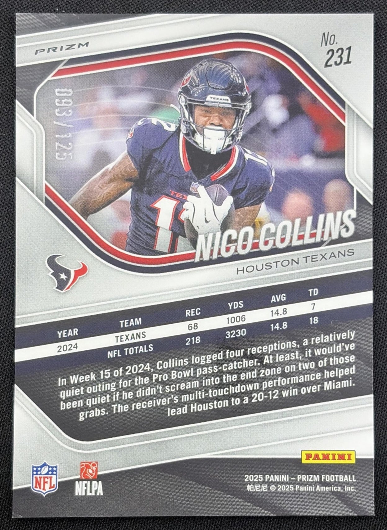 Nico Collins 2025 Panini Prizm Purple /125 Texans