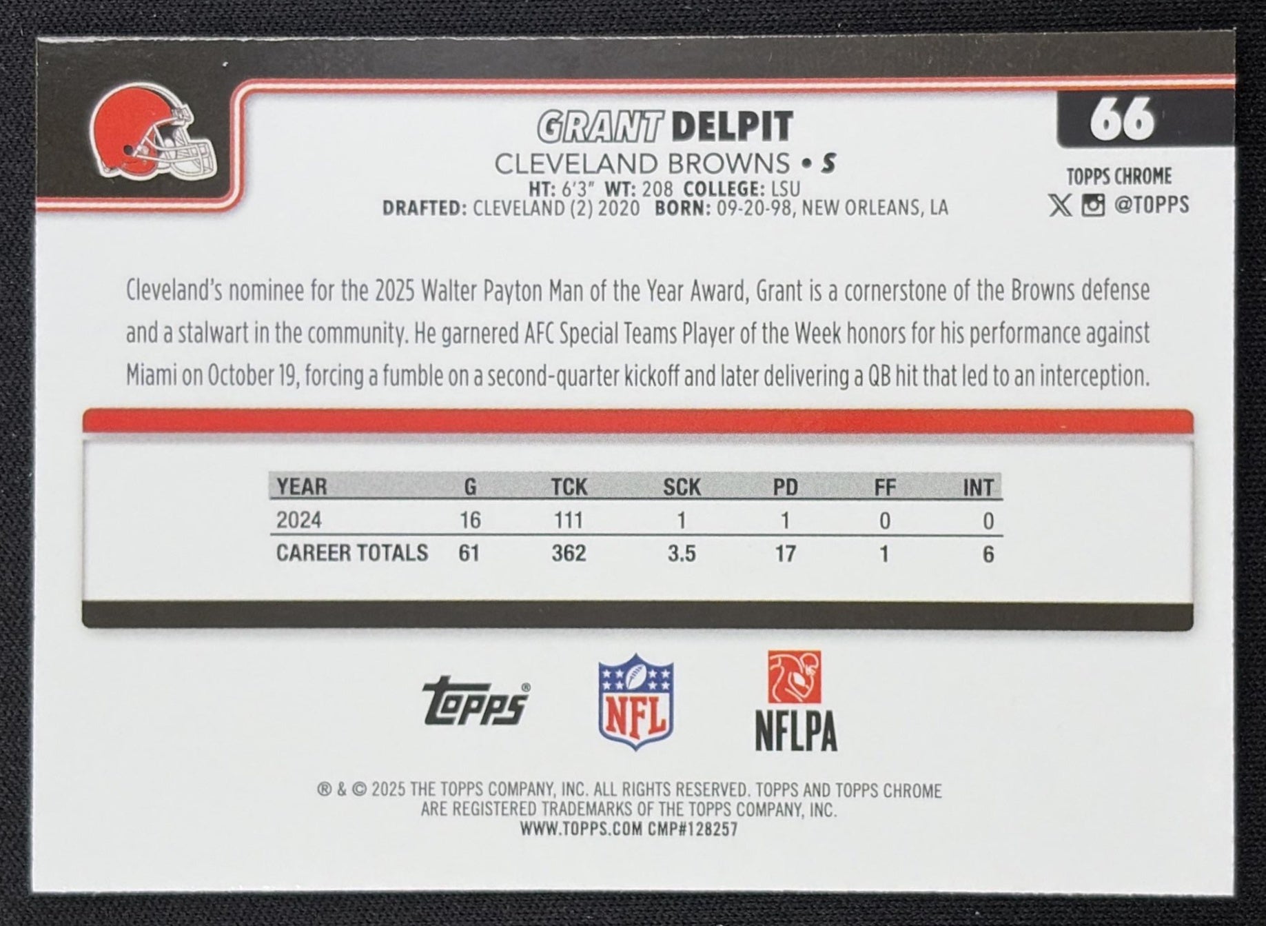Grant Delpit 2025 Topps Chrome Teal Refractor /299 Browns