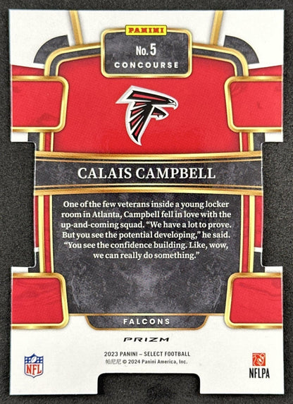 Calais Campbell 2023 Panini Select Green and Black Die Cut Falcons Back