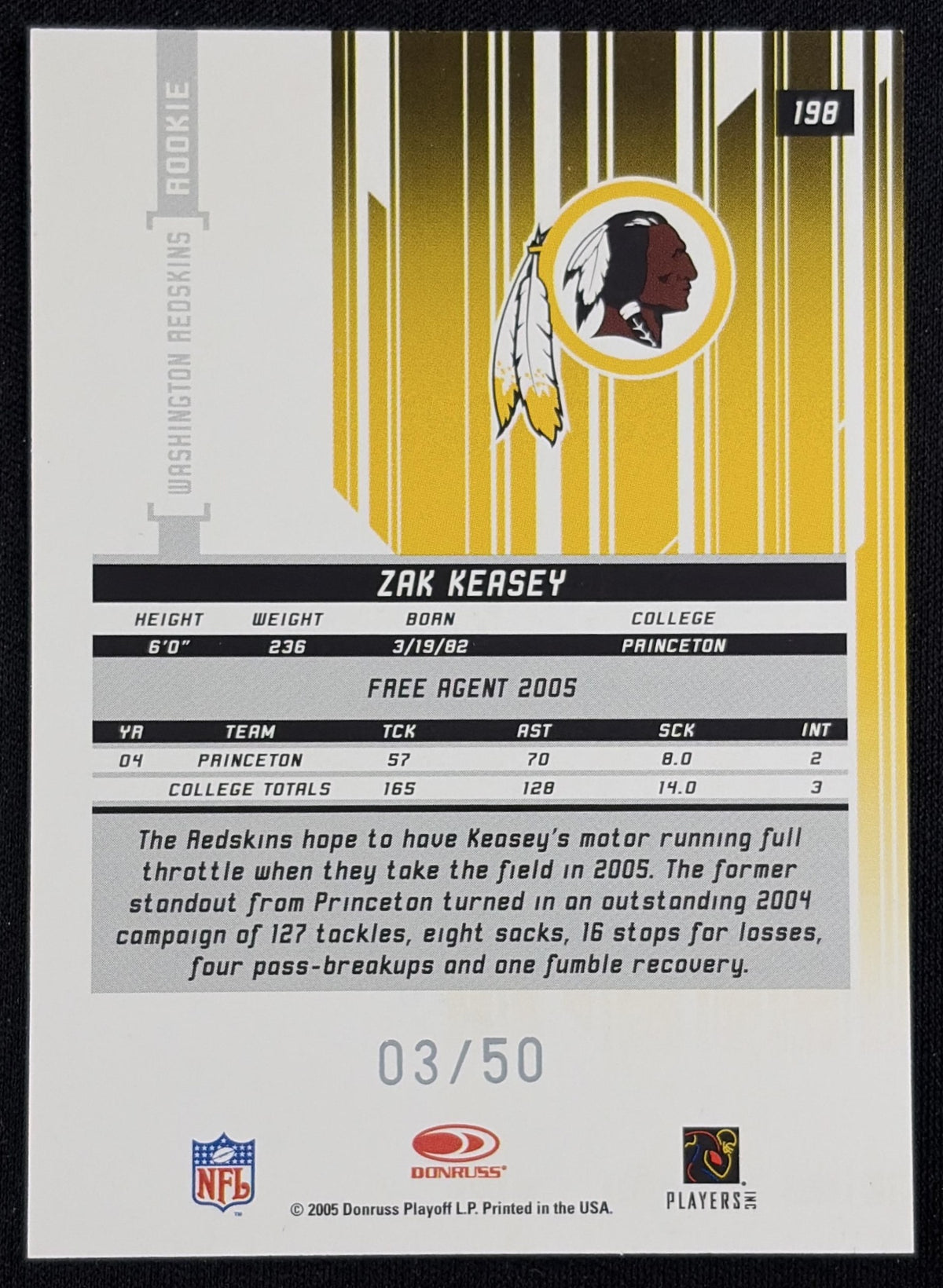 Zak Keasey 2005 Leaf Rookies & Stars Longevity True Blue /50 Redskins
