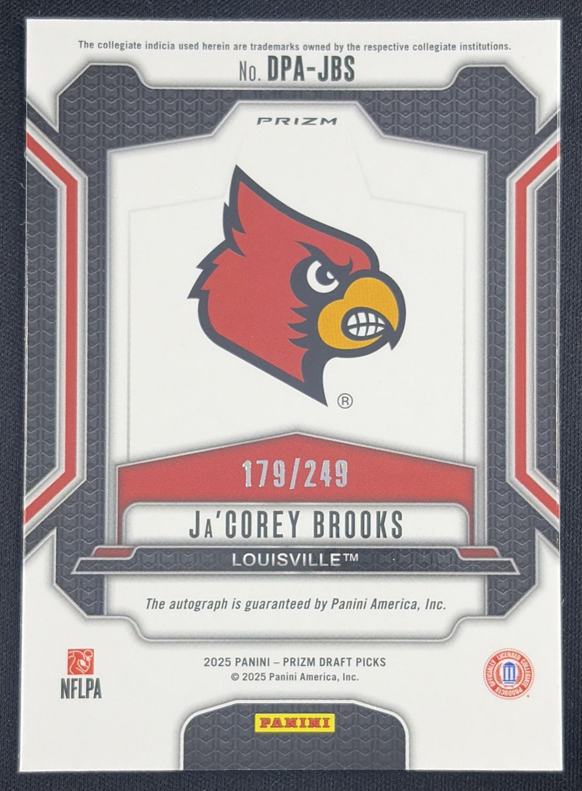 Ja'Corey Brooks 2025 Panini Prizm Draft Picks Auto Blue /249 Cardinals