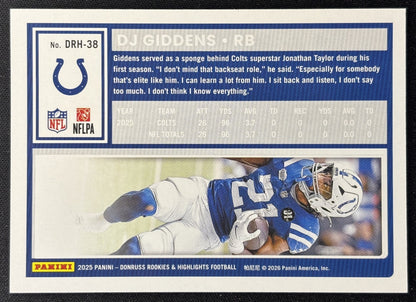 DJ Giddens 2025 Panini Donruss Rookies & Highlights Colts Sports Trading Cards