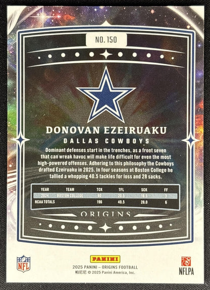 Donovan Ezeiruaku 2025 Panini Origins Rookie Holo Blue /199 Cowboys Sports Trading Cards
