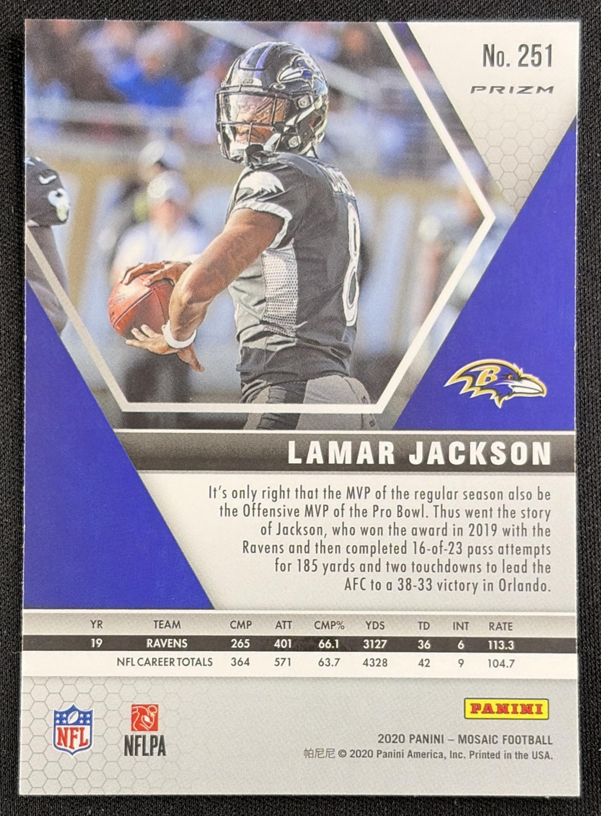 Lamar Jackson 2020 Panini Mosaic Prizm Green Ravens Sports Trading Card