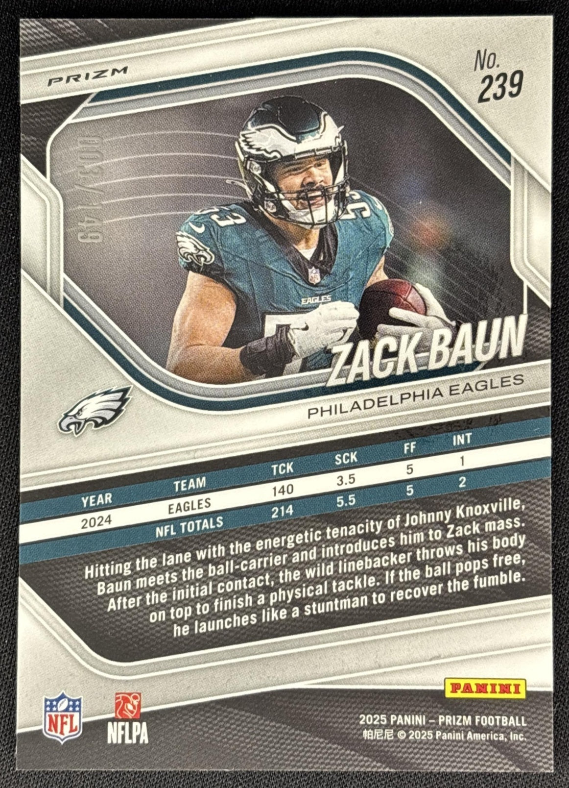 Zack Baun 2025 Panini Prizm Red Wave /149 Eagles back