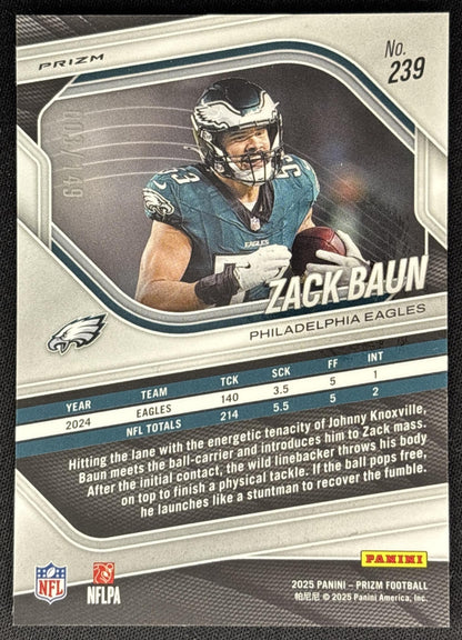 Zack Baun 2025 Panini Prizm Red Wave /149 Eagles back