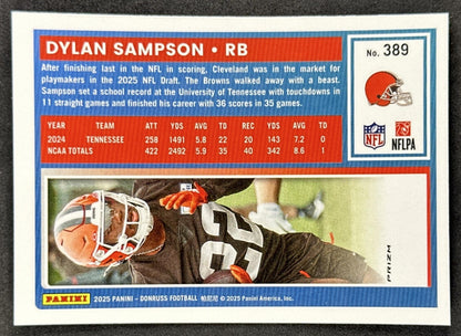 Dylan Sampson 2025 Panini Donruss Optic Rated Rookie Preview Pink Browns back