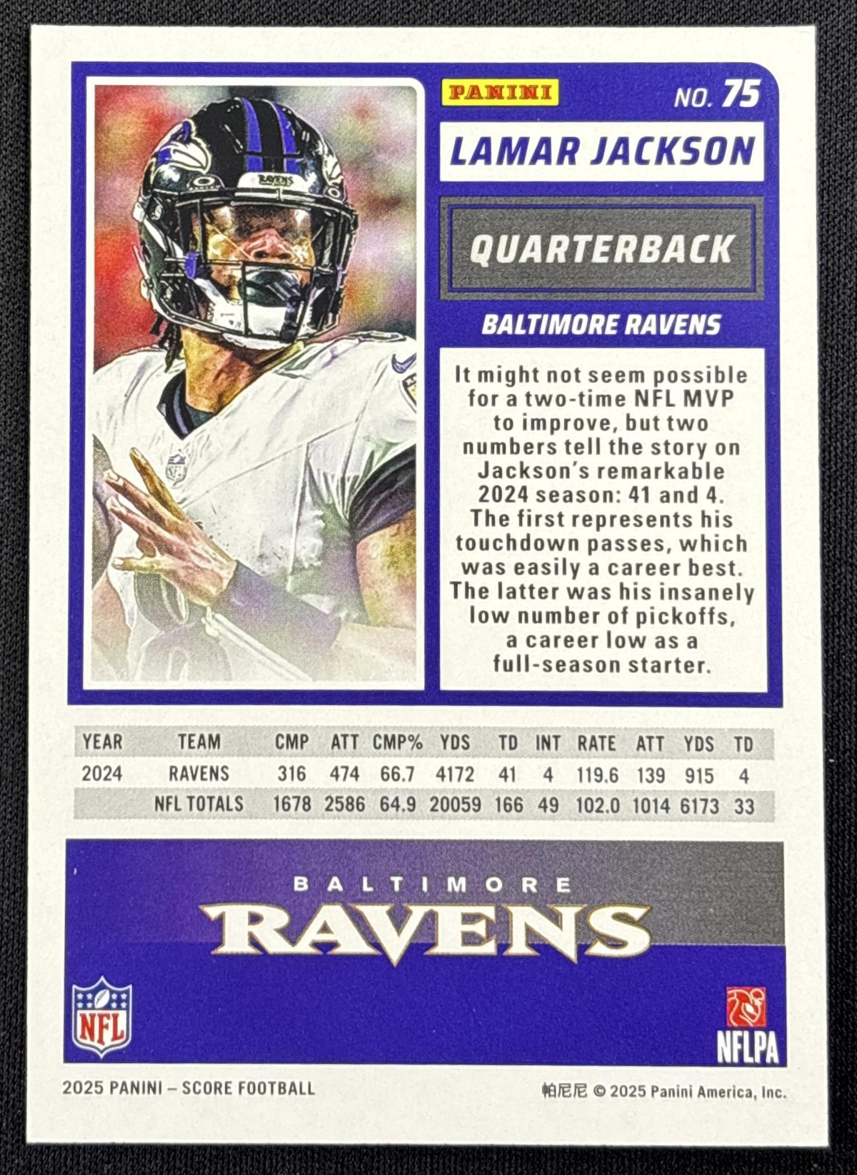 Lamar Jackson 2025 Panini Score Stars /499 Ravens
