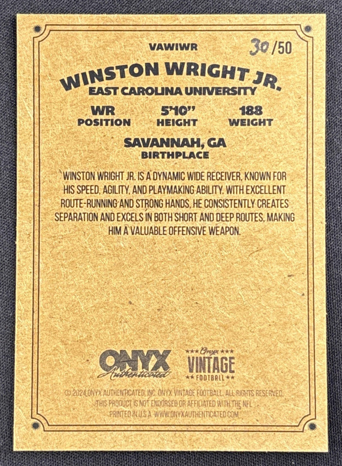 Winston Wright 2024 Onyx Vintage Collection Green Auto /50 #1