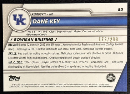 Dane Key 2023 Bowman University Chrome Aqua Refractor /299 Wildcats back