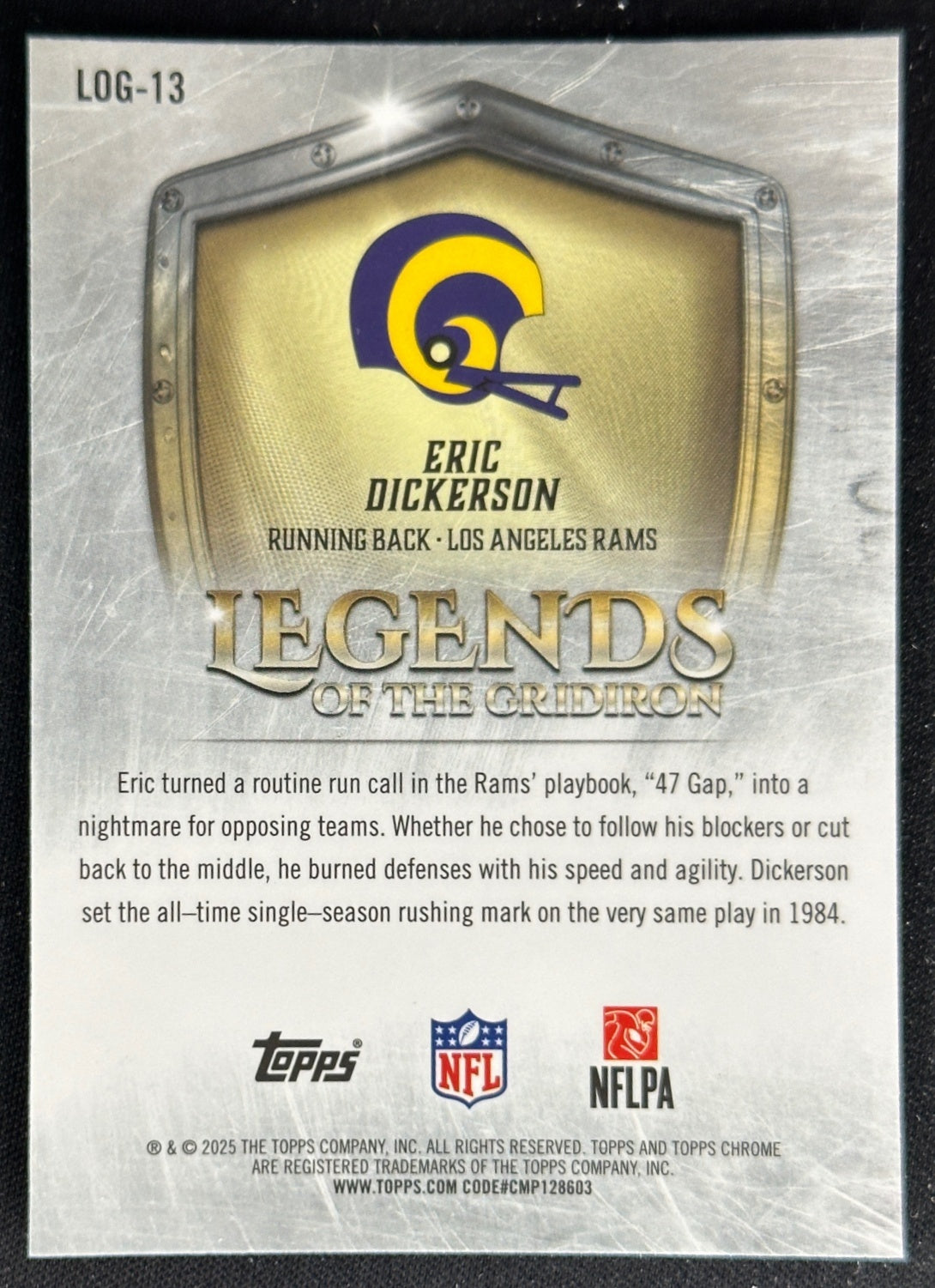 Eric Dickerson 2025 Topps Chrome Legends of the Gridiron Rams Sports Trading Cards
