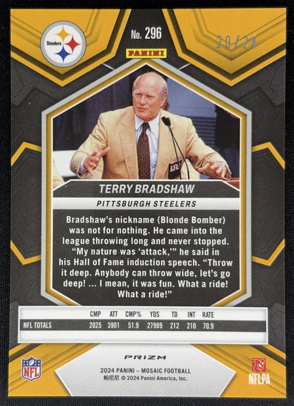 Terry Bradshaw 2024 Panini Mosaic Gold Sparkle Prizm /24 Steelers back