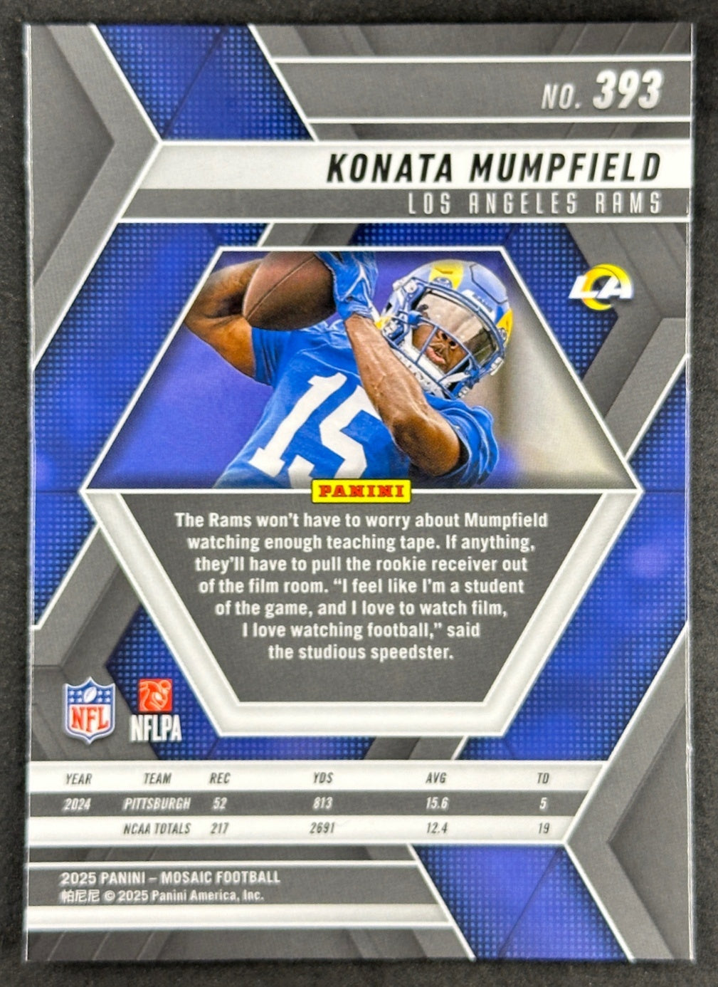 Konata Mumpfield 2025 Mosaic Rookies Rams Sports Trading Card