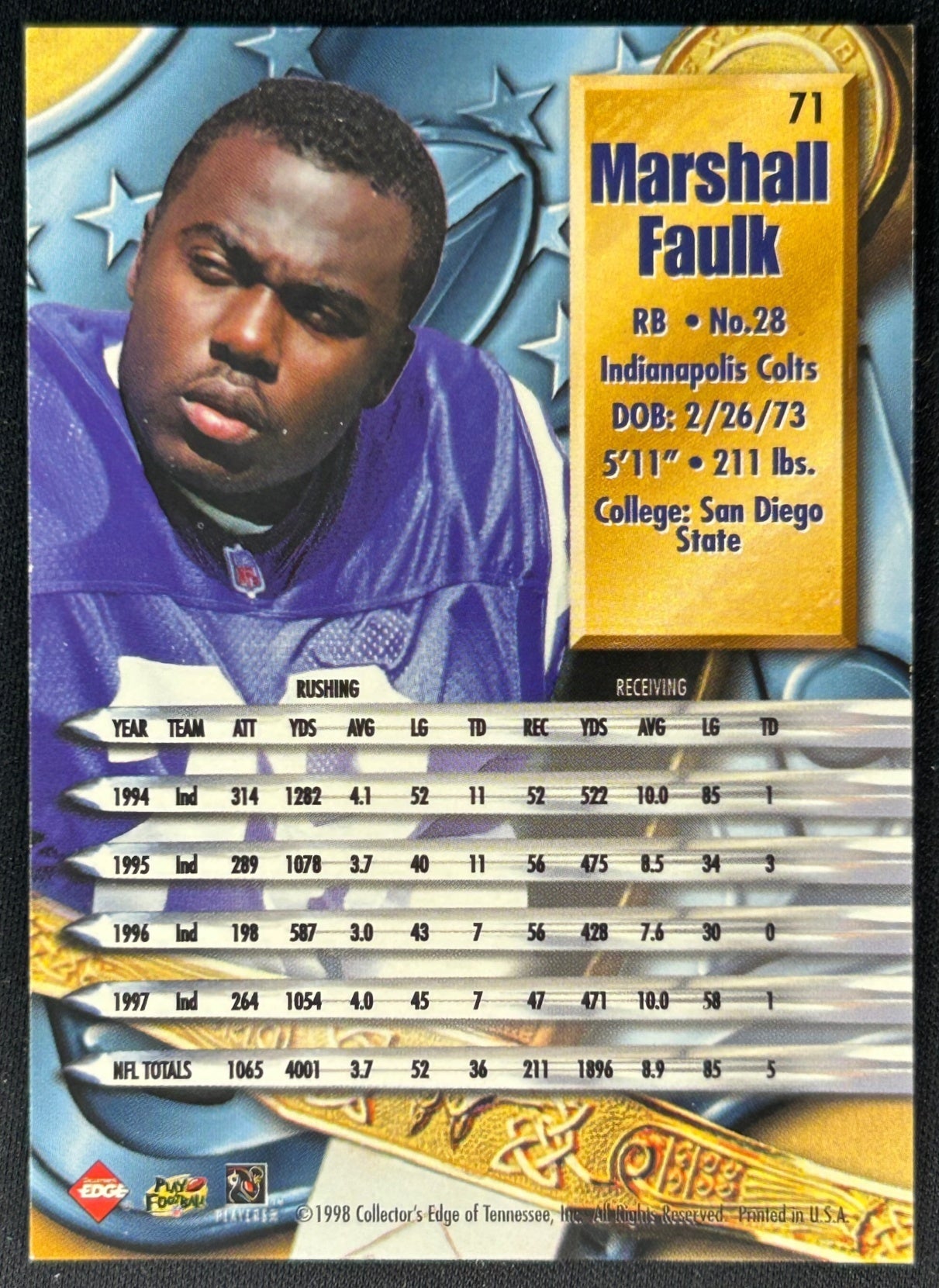 Marshall Faulk 1998 Supreme Season Review Colts Sports Trading Cards