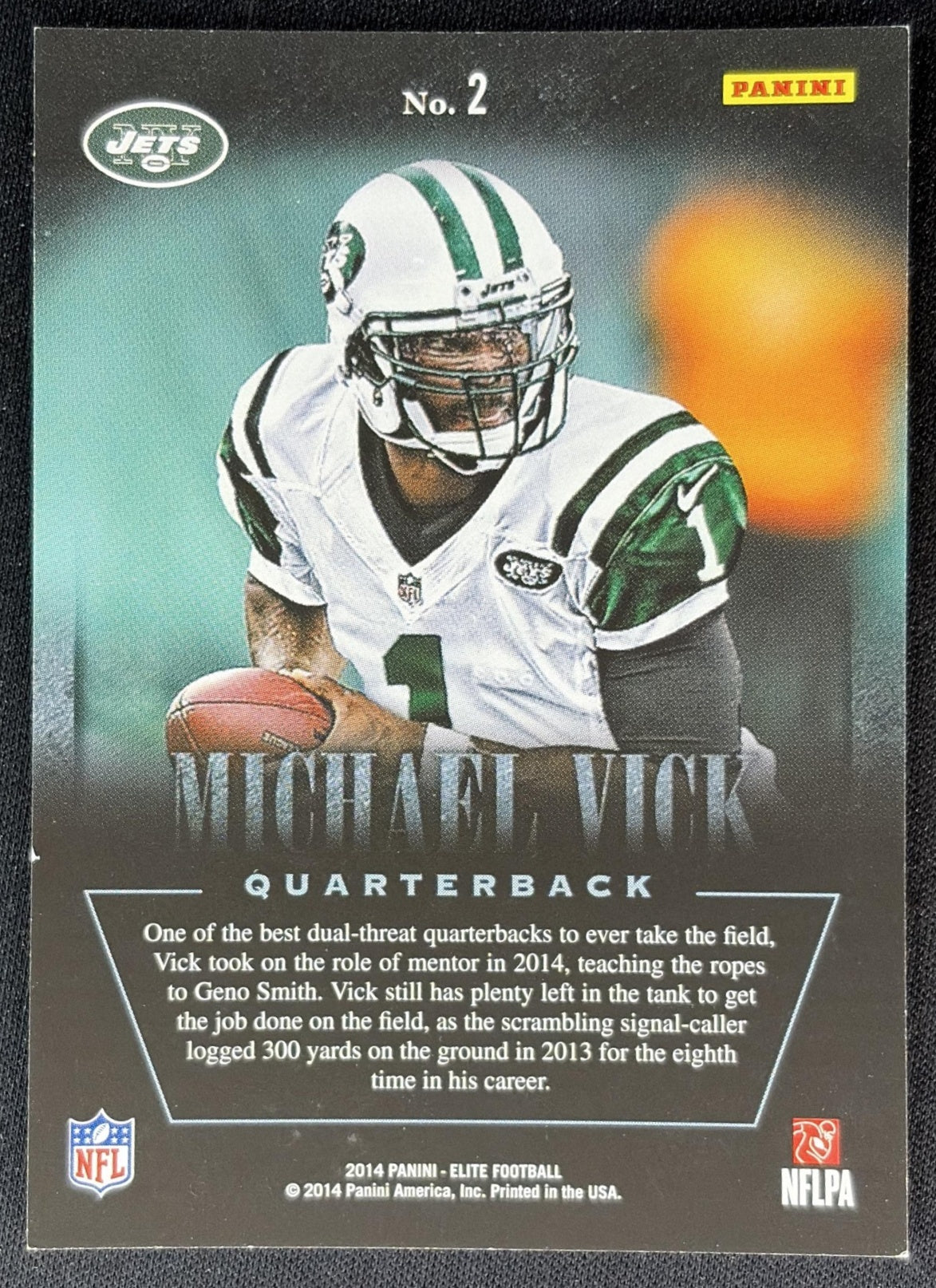 Michael Vick 2014 Panini Elite Legends of the Fall Silver Jets - Back
