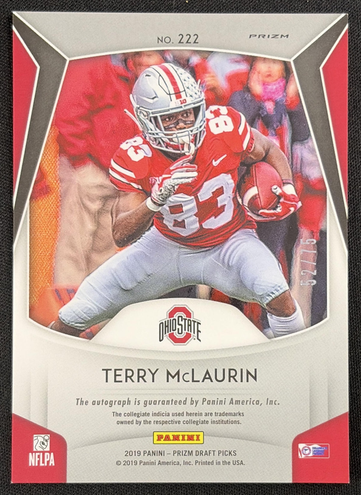 Terry McLaurin 2019 Panini Prizm Draft Picks Prizms Hyper Auto /75 Buckeyes
