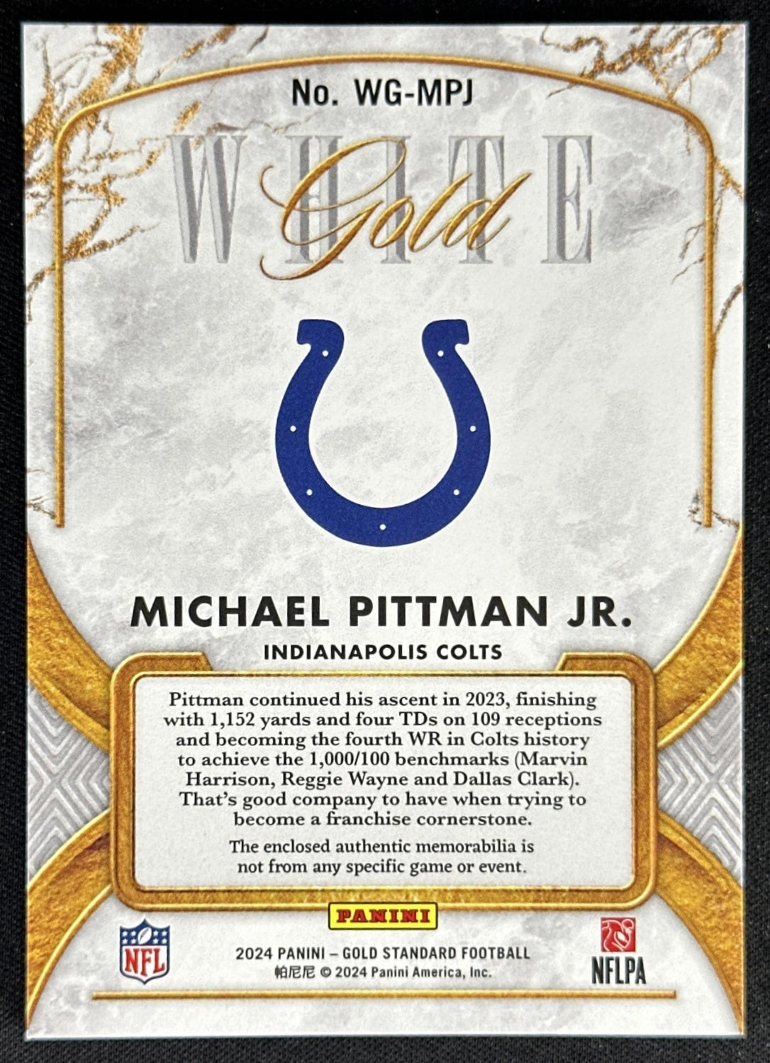 Michael Pittman Jr. 2024 Panini Gold Standard White Memoribilia /299 Colts