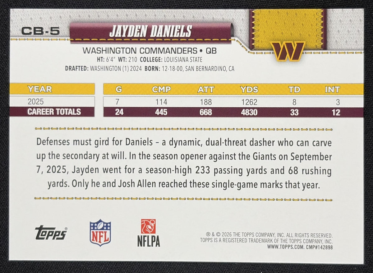 Jayden Daniels 2026 Topps Companion Card Commanders