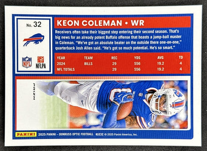 Keon Coleman 2025 Panini Donruss Optic Holo Prizm Bills Back