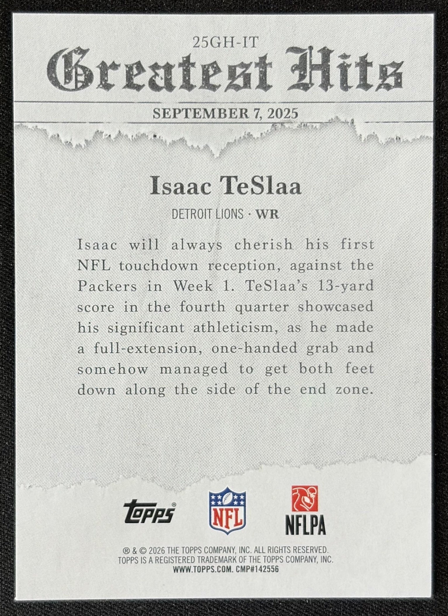 Isaac TeSlaa 2026 Topps 2025 Greatest Hits Lions back