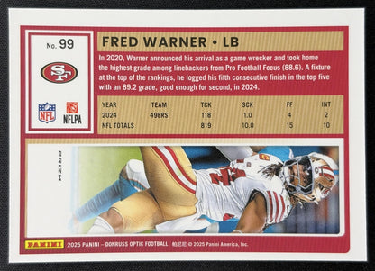 Fred Warner 2025 Panini Donruss Optic Stars Prizm 49ers