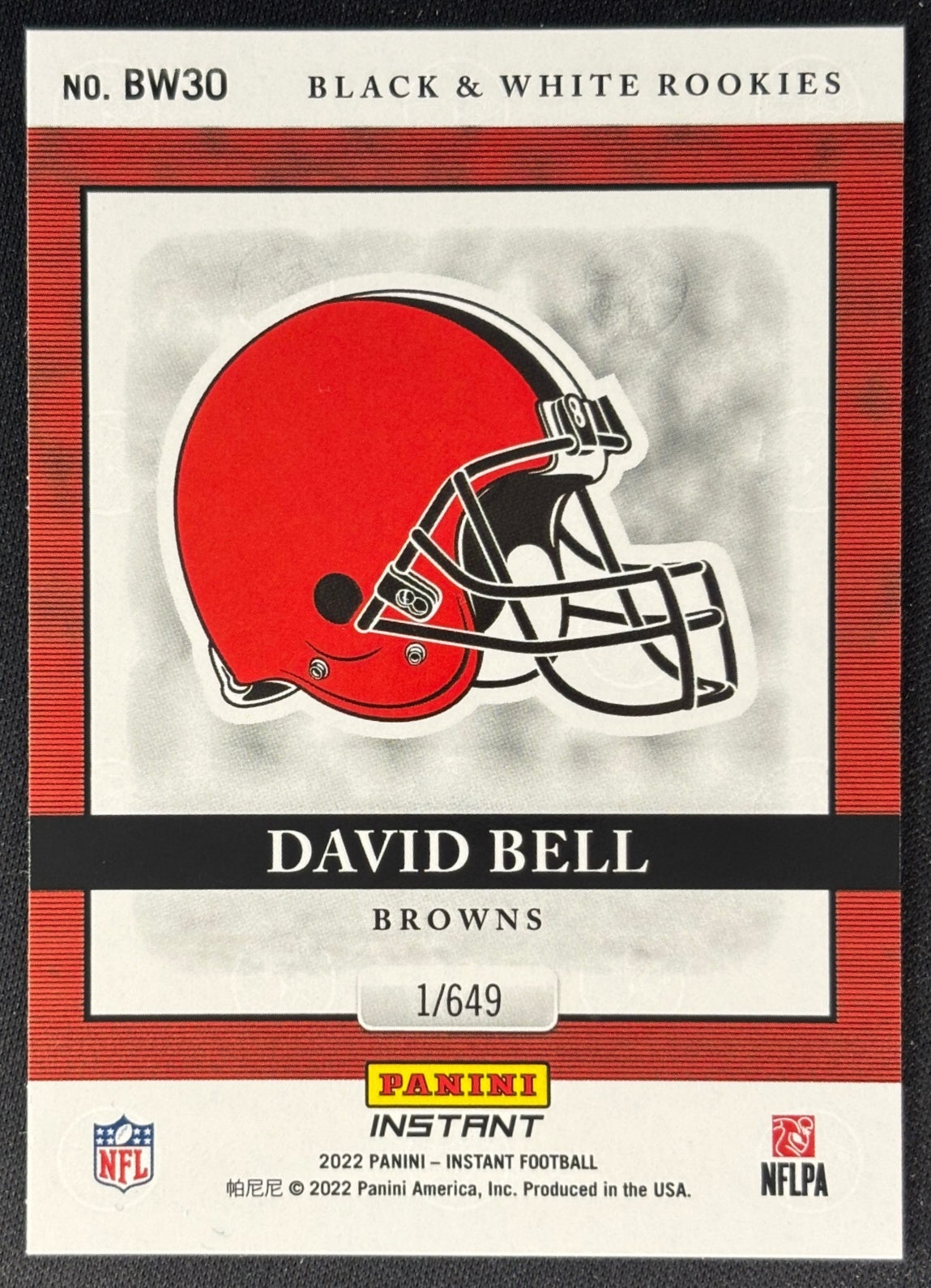 David Bell 2022 Instant Black & White Rookies Browns Sports Trading Card