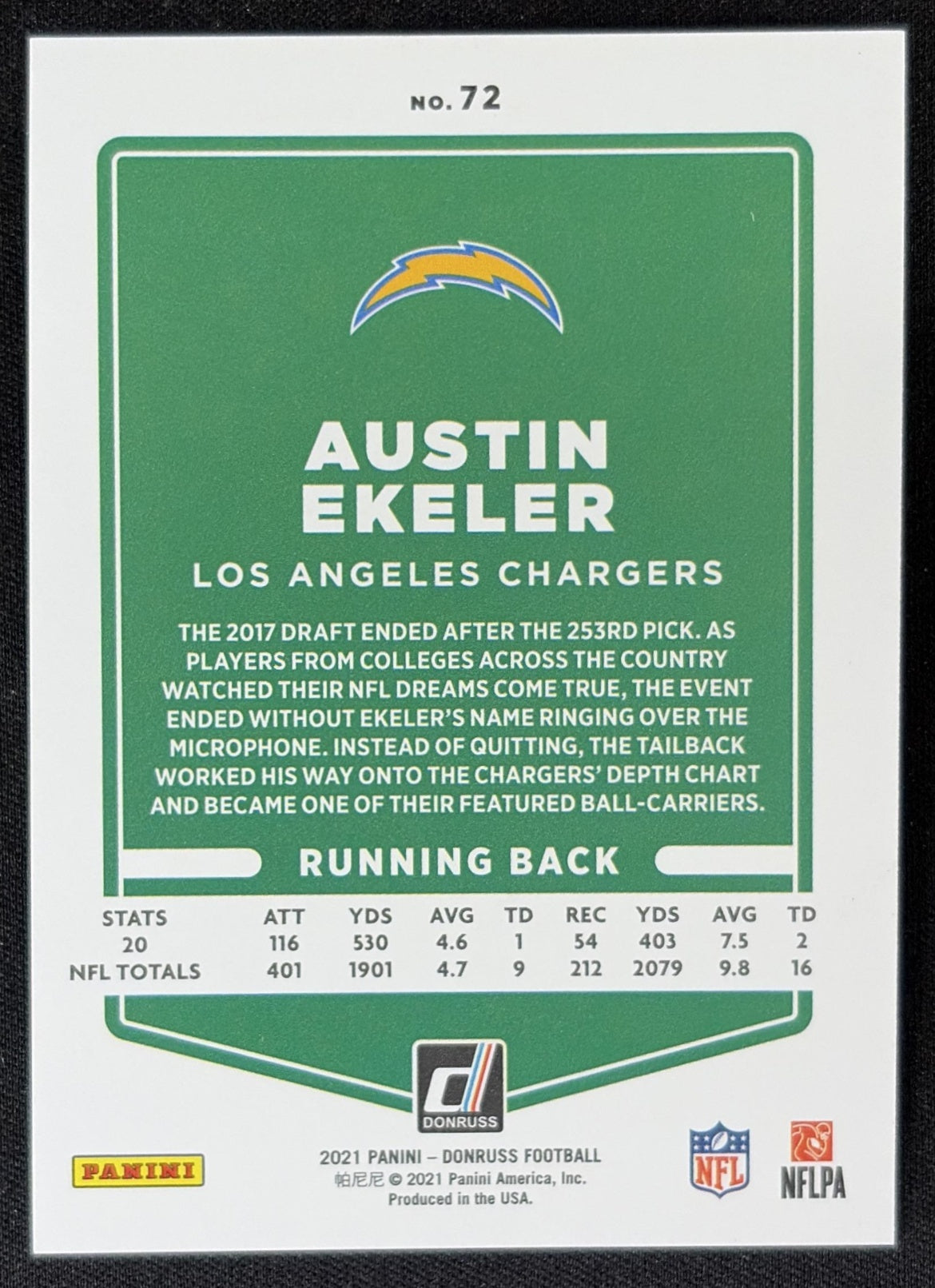 Austin Ekeler 2021 Panini Donruss Press Proof Premium Chargers Sports Trading Card