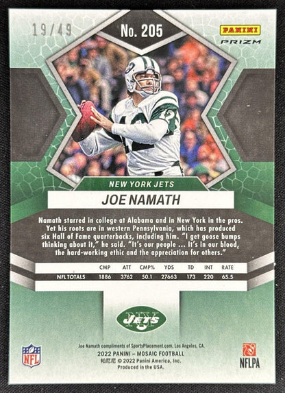 Joe Namath 2022 Panini Mosaic Purple /49 Jets
