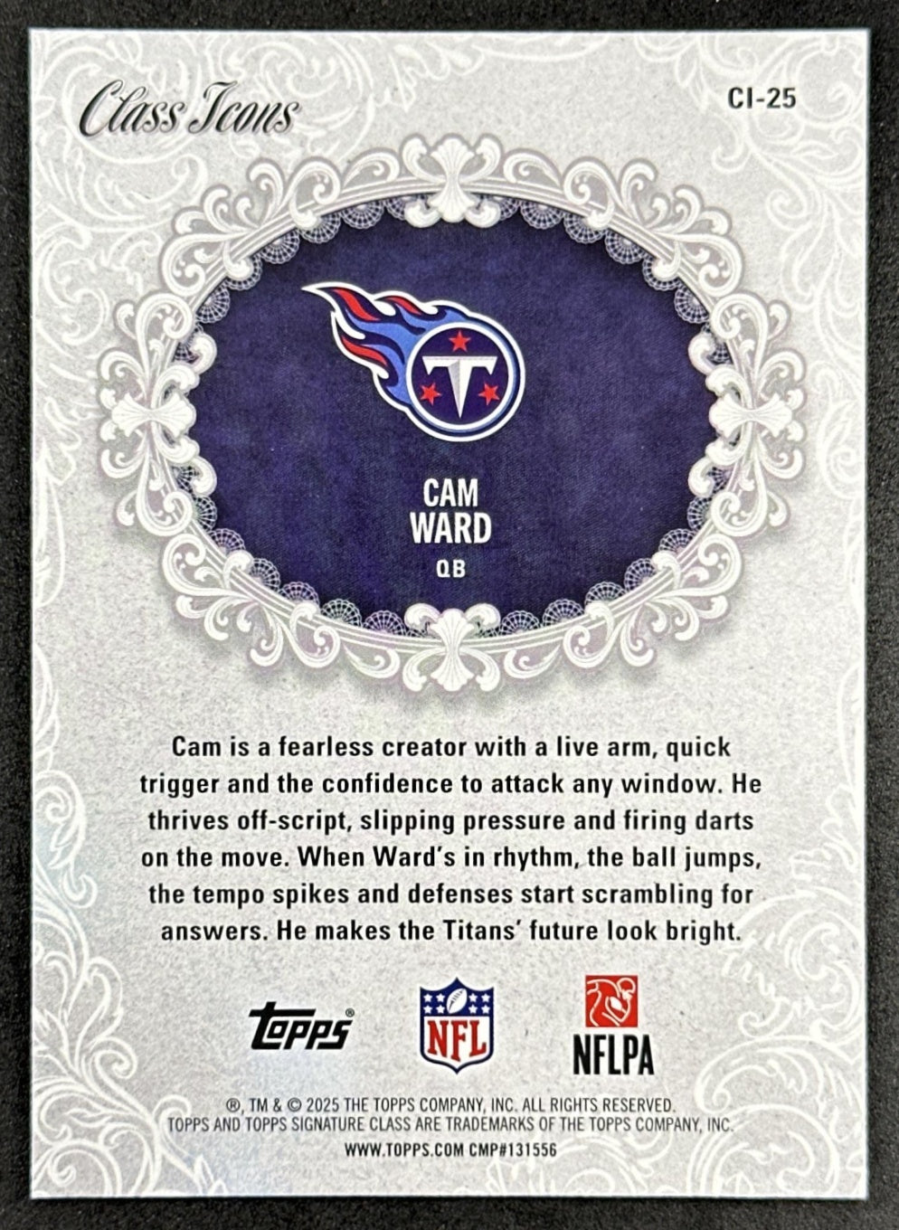 Cam Ward 2025 Topps Signature Class Icons Titans Back