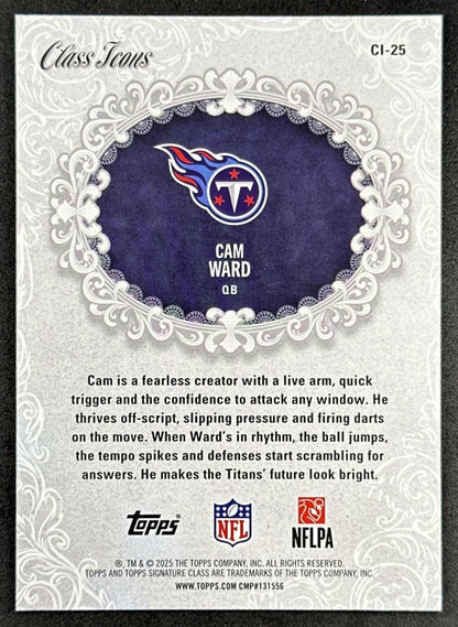 Cam Ward 2025 Topps Signature Class Icons Titans Back