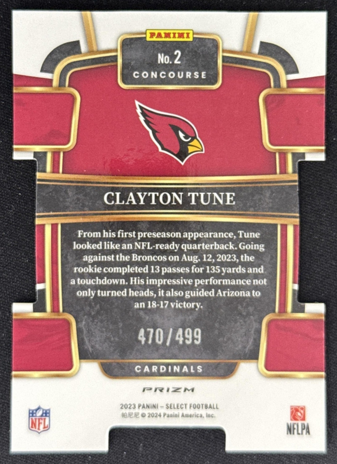 Clayton Tune 2023 Panini Select Orange Die-Cut /499 Cardinals Sports Trading Card