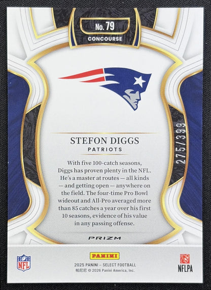 Stefon Diggs 2025 Panini Select Concourse Tri-Color Prizm /399 Patriots