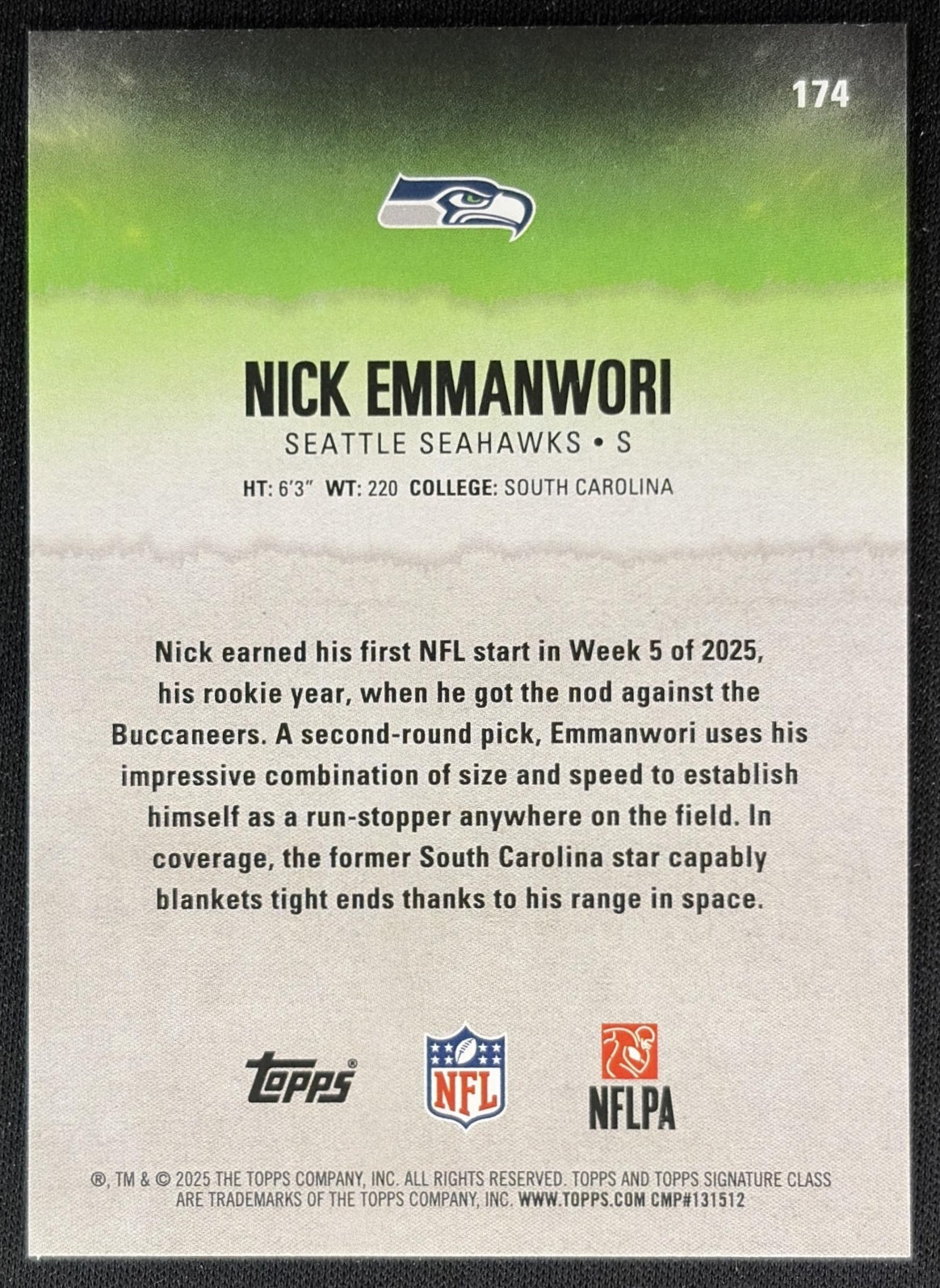 Nick Emmanwori 2025 Topps Signature Class Rookie Red & Black Foil Seahawks back