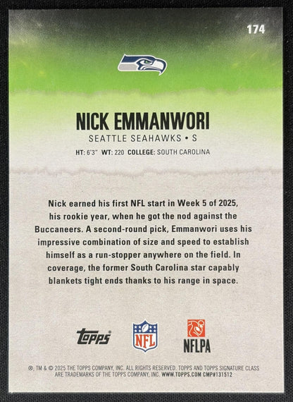 Nick Emmanwori 2025 Topps Signature Class Rookie Red & Black Foil Seahawks back