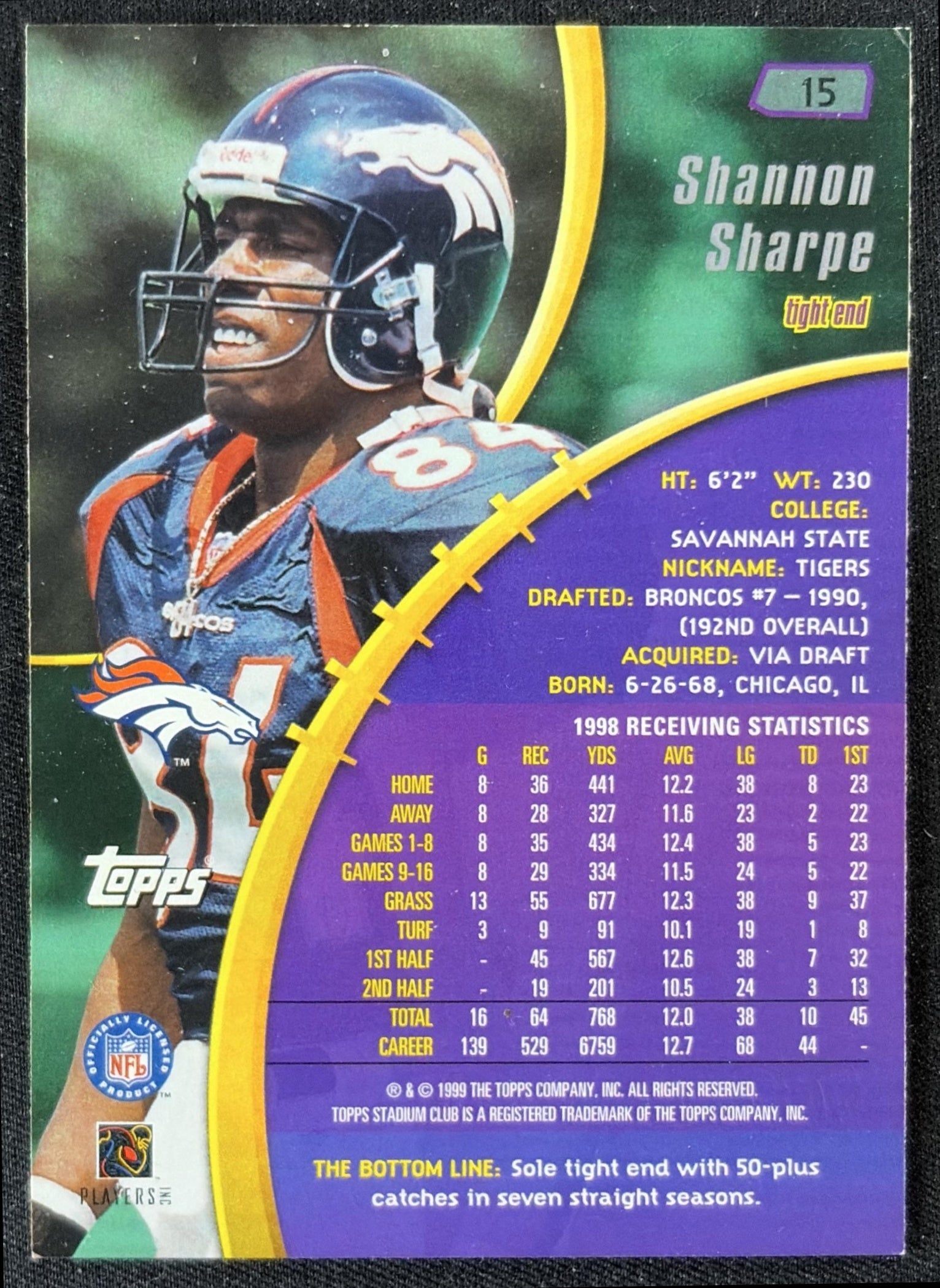 Shannon Sharpe 1999 Topps Stadium Club Broncos