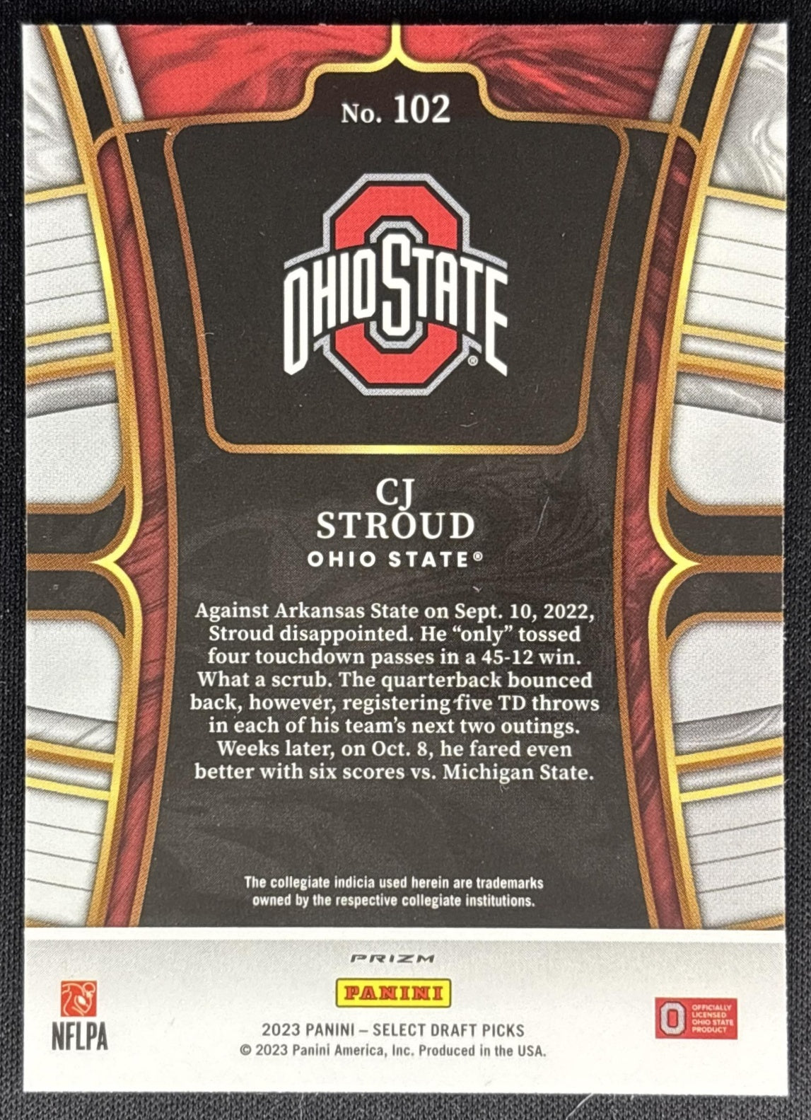 C.J. Stroud 2023 Panini Select Draft Picks Gold Lazer Prizm Buckeyes Texans Sports Trading Cards